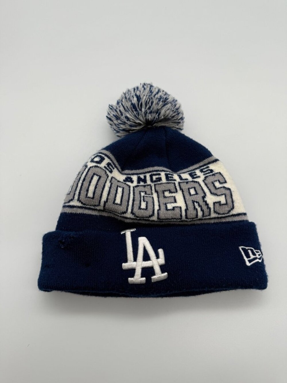 Los Angeles Dodgers Baseball MLB New Era Beanie Knit Hat With Pom Cap Navy Blue